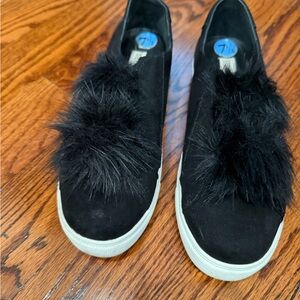 Steve Madden Black Faux-Fur Pom Slip-On Sneakers
